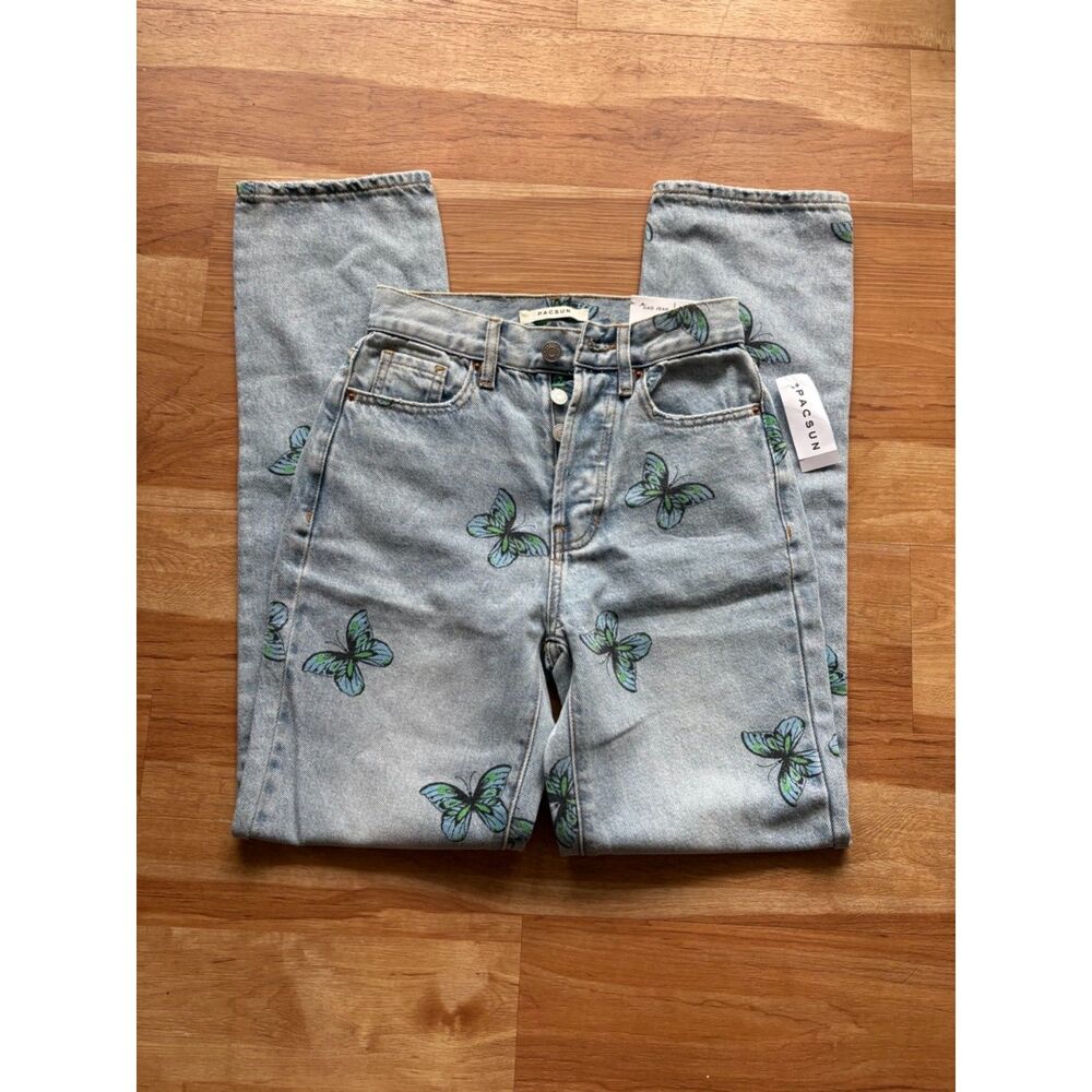 PacSun Y2K Dad Jeans Blue Green Butterfly